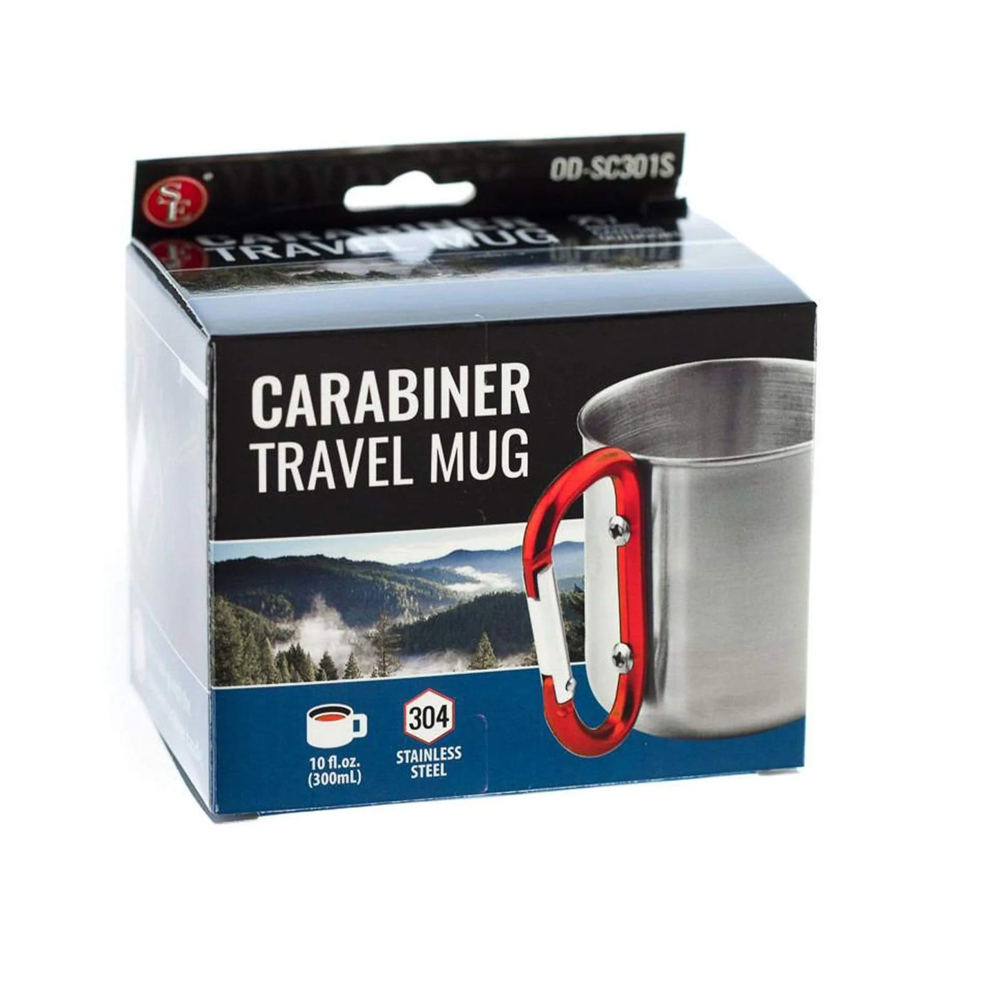 Stainless Steel Travel Mug with Red 3" Carabiner Handle (300ml)