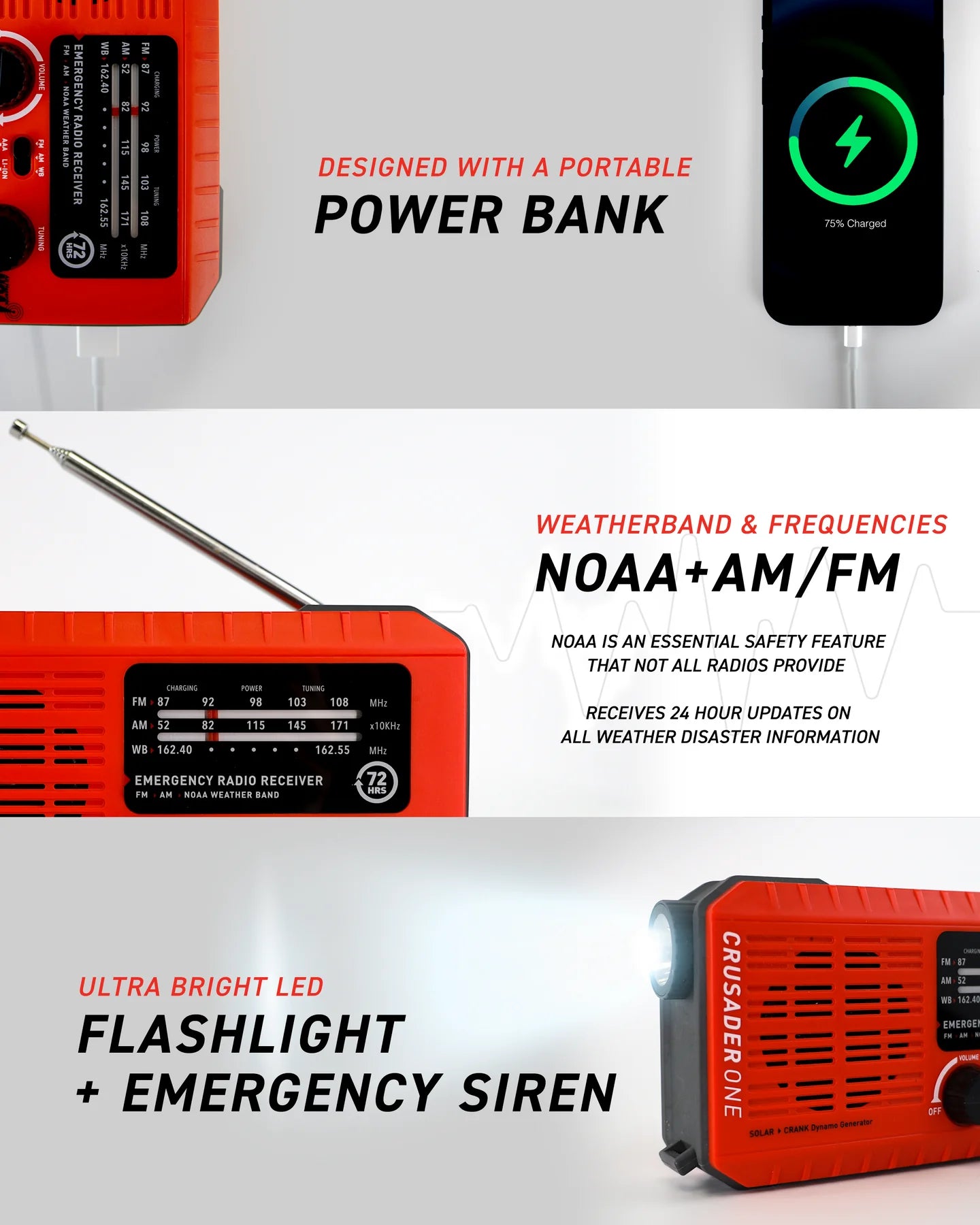 Crusader One Flashlight Analog Radio (Red)