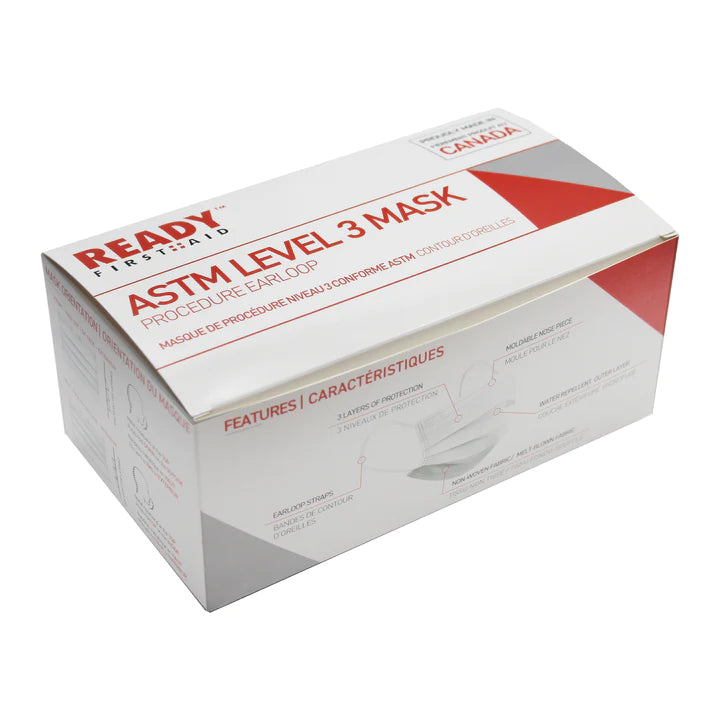 Surgical Face Mask, ASTM Level 3, 3-PLY (Box Of 50) - Ready First Aid™ (Made In Canada)