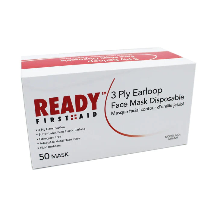 3-PLY Earloop Disposable Face Mask, Box Of 50 - Ready First Aid