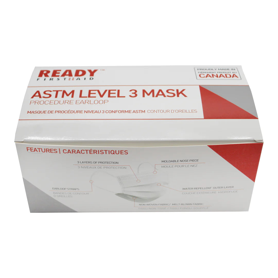 Surgical Face Mask, ASTM Level 3, 3-PLY (Box Of 50) - Ready First Aid™ (Made In Canada)