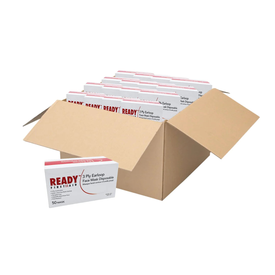 3-PLY Earloop Disposable Face Mask, Box Of 50 - Ready First Aid