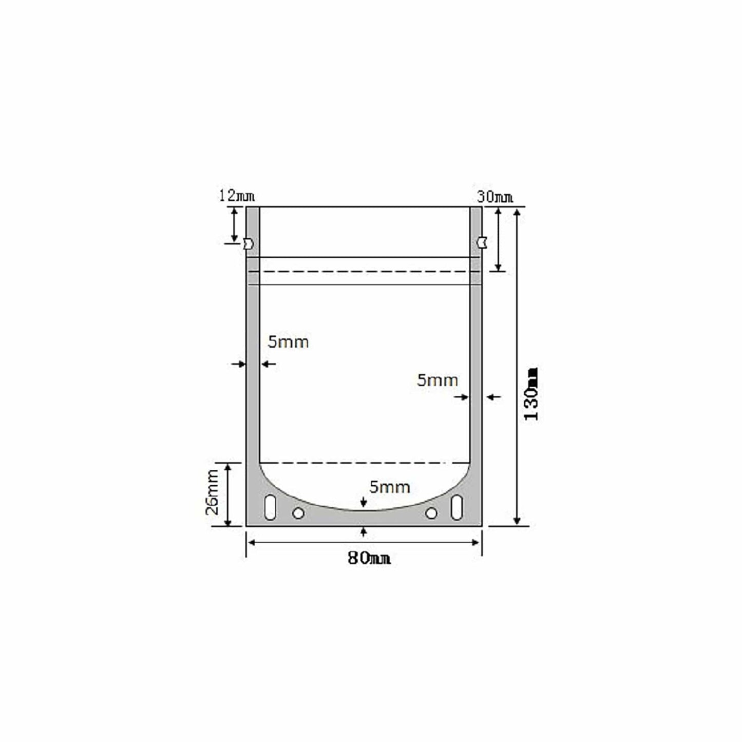 1 oz Stand Up Pouch (One Side Clear) - 5.0 Mil (5.12" x 3.15" x 1.97") dimensions