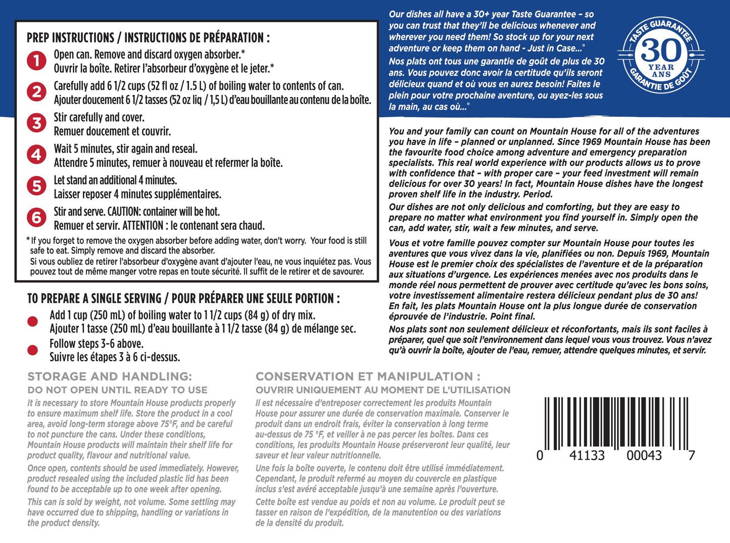 Mountain House Rice and Chicken #10 Can Directions