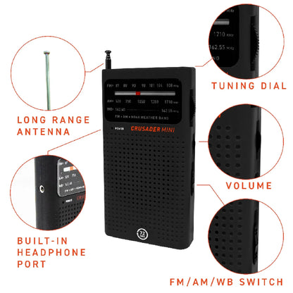 Crusader Mini NOAA Radio AM/FM (Black)