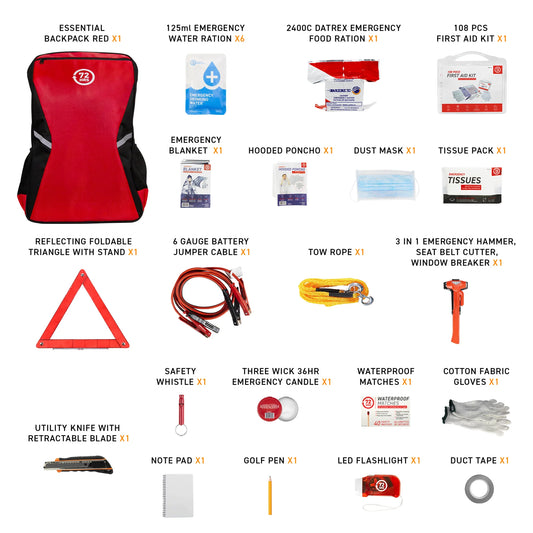 72HRS Essential Backpack Car Kit - Red