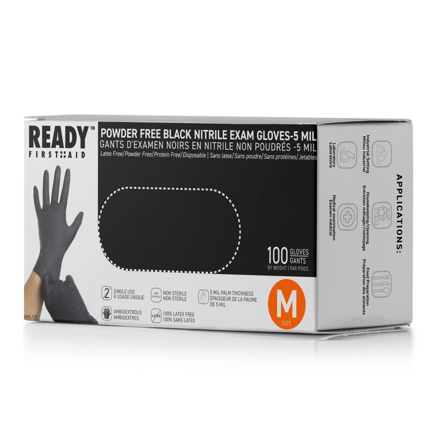Black Nitrile Gloves (M), Box Of 100 Pieces, 5.0 Mil - Ready First Aid™