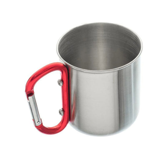 Stainless Steel Travel Mug with Red 3" Carabiner Handle (300ml)