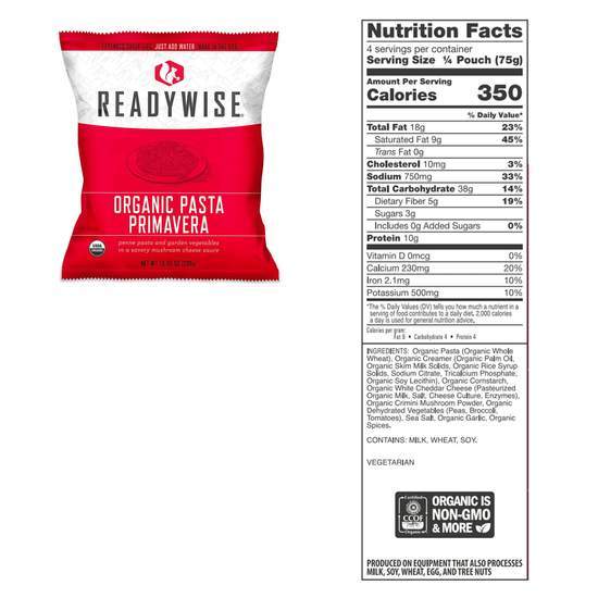 ReadyWise 90 Servings - Organic Emergency Freeze Dried Food