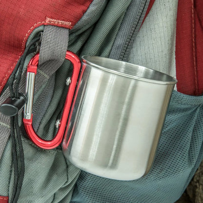 Stainless Steel Travel Mug with Red 3" Carabiner Handle (300ml)