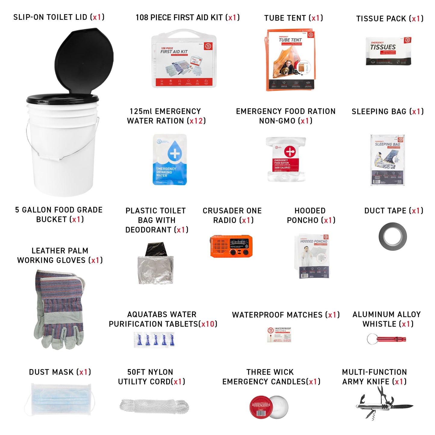 1 Person 72HRS Deluxe Toilet - Emergency Survival Kit what's included