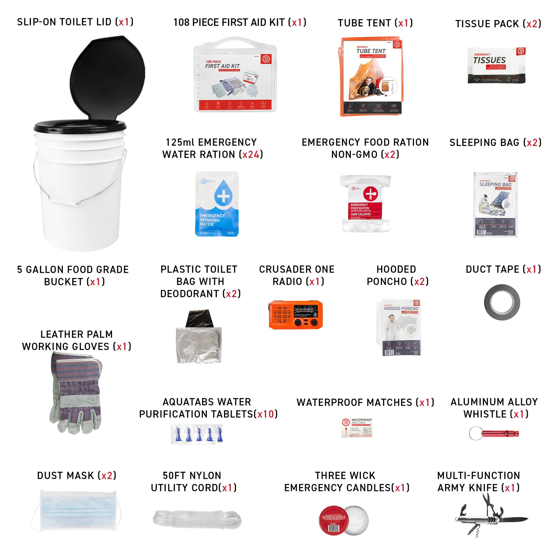 2 Person 72HRS Deluxe Toilet - Emergency Survival Kit what's included